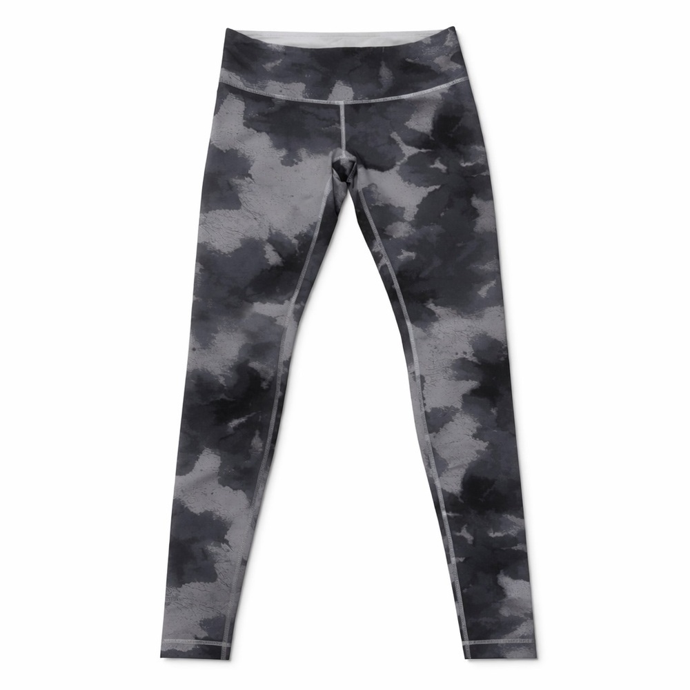 Lululemon Wunder Under Leggings Watercolor Gray Tie Dye Yoga Full Length Size 8